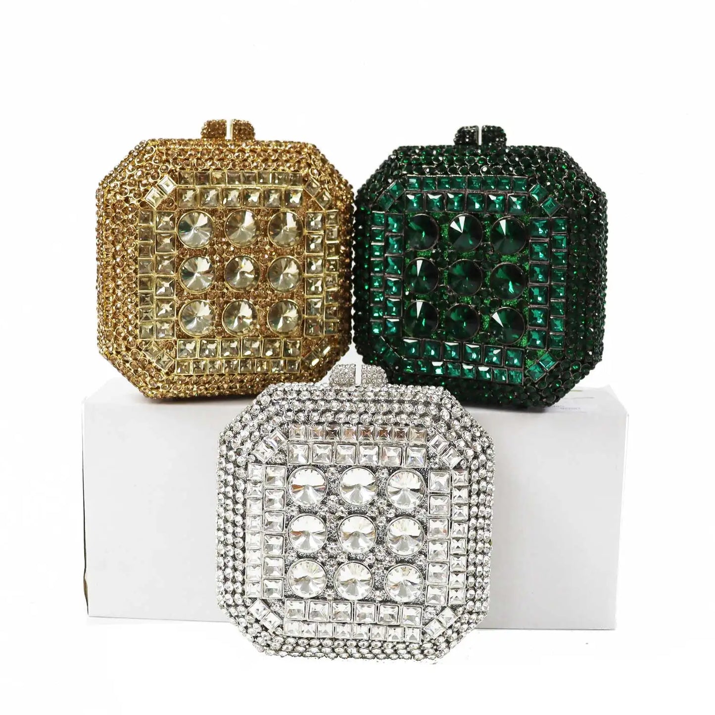 Square Crystal Diamonds Billing Metal Box Clutch Bags