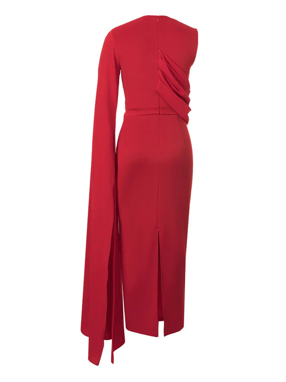 O-neck Single Shoulder Oversized Trumpet Sleeve Maxi Dress