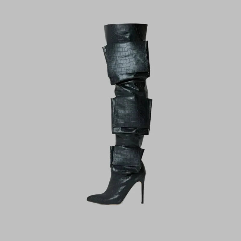 Pocket Pointed Toe Thigh High Heels Over The Knee Boots