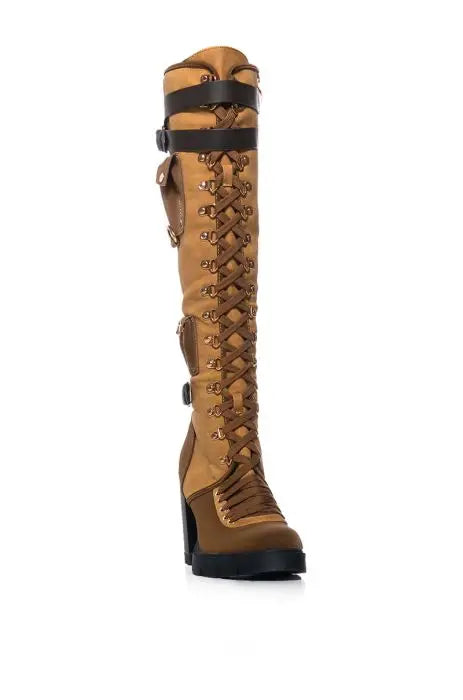 Side Zipper Pocket Squarer High Heel Knee Hight Boots