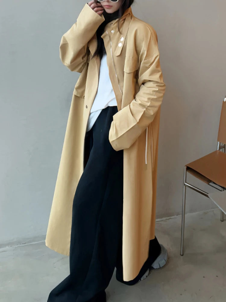 Long Sleeve Patchwork Single Breasted Loose Trench Coat