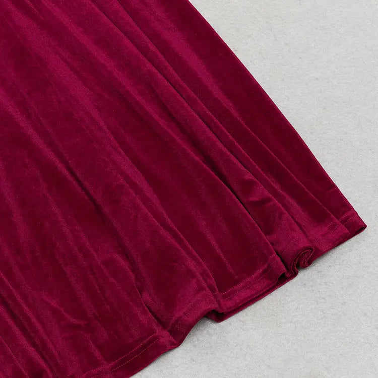 Velvet Slant Neck Long Sleeve Loose Hundred pleats Maxi Dress