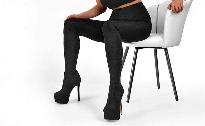Stretch Legging Over The Knee High Heels Boots