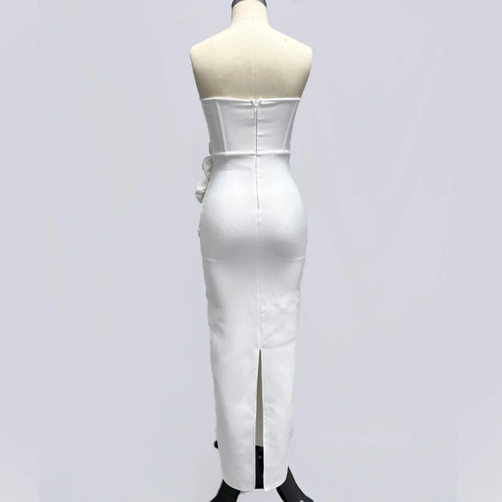 Strapless Flower Decor Backless Sleeveless Tight Maxi Dress