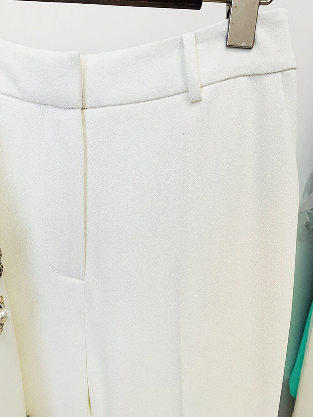 Diamond Pearl Decor Short Blazer & Side Split Flare Trouser Set