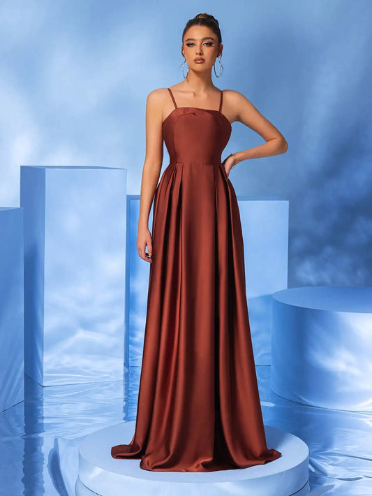 Spaghetti Strap Ruched Sleeveless Formal Ball Gown Evening Maxi Dress