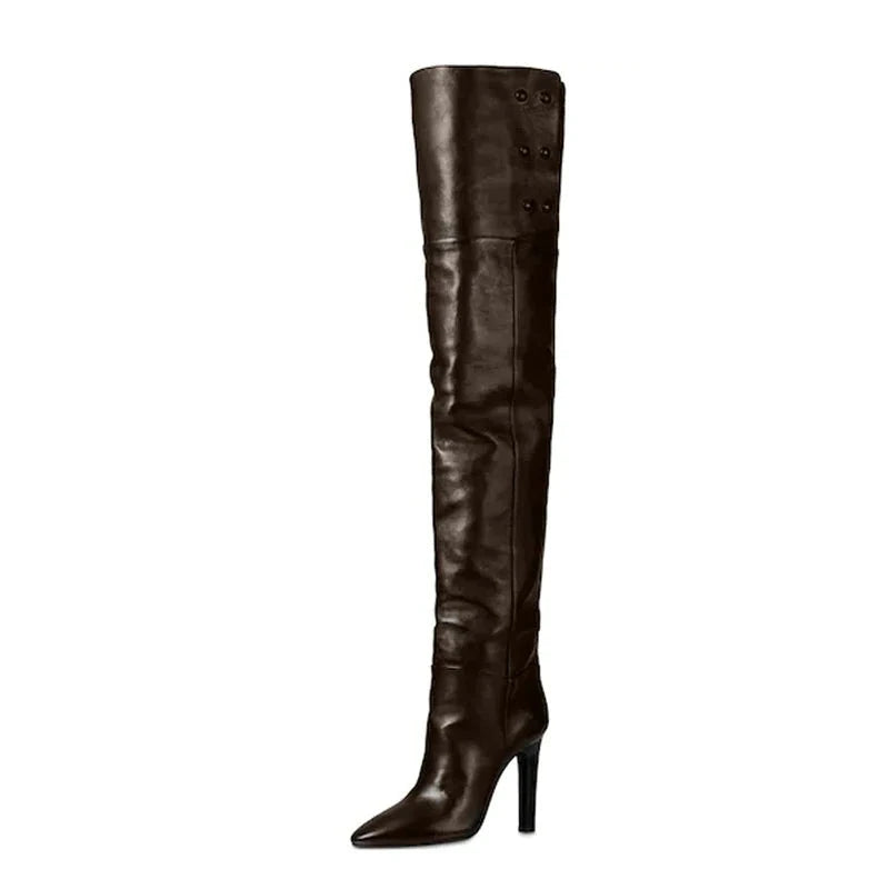 Pu Leather Pointed Toe High Heels Over The Knee Boots