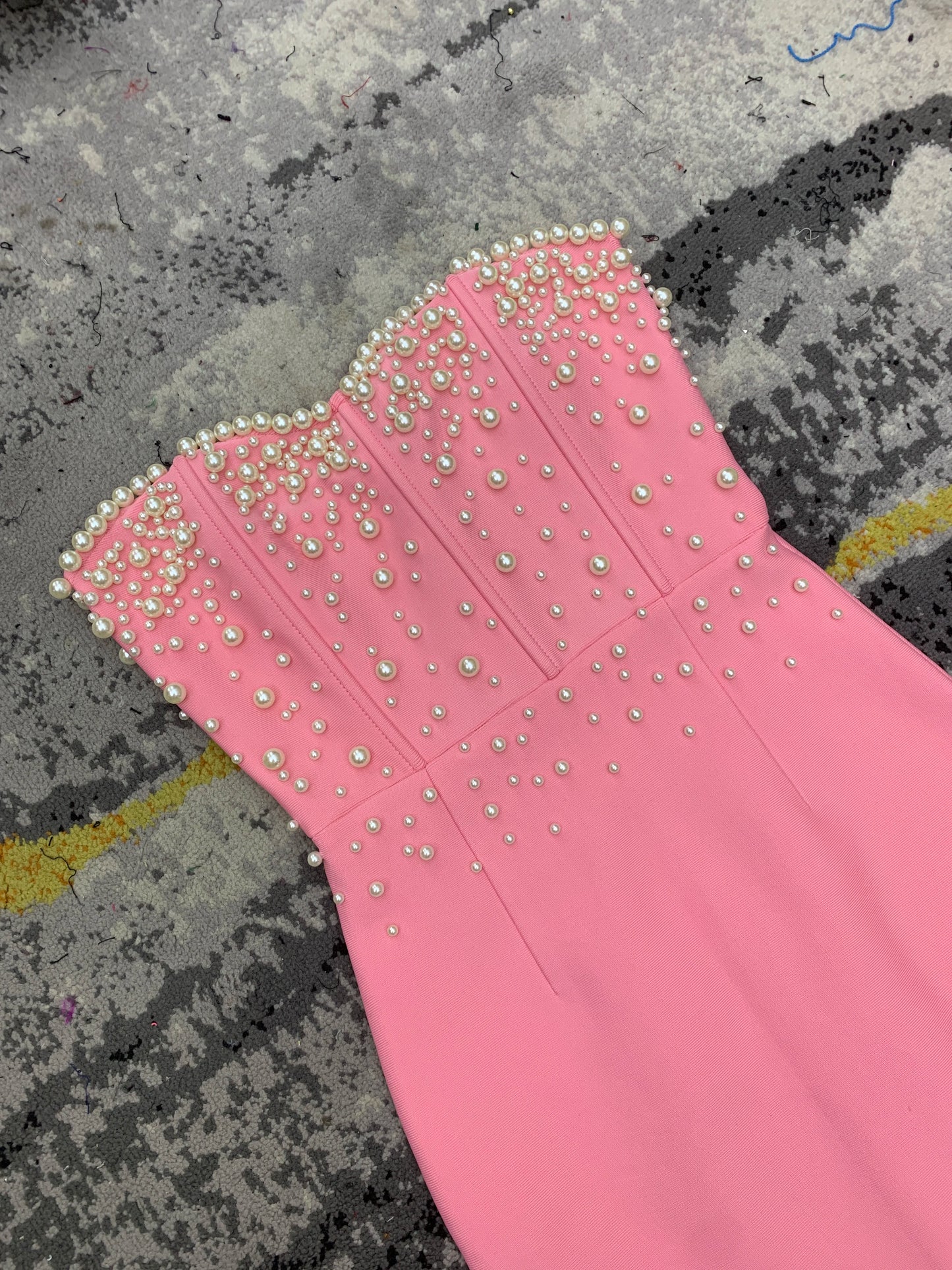 Strapless Pink Beaded Mermaid Maxi Tight Bandage Dress