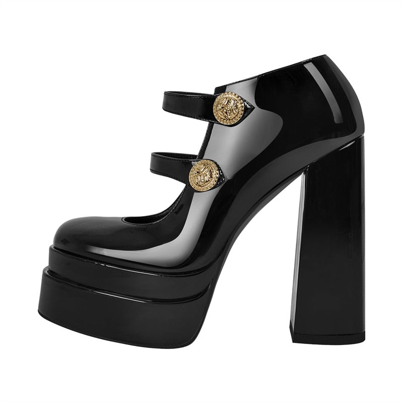 Pump Double Platform Chunky Buckle Ankle Strap Shoes