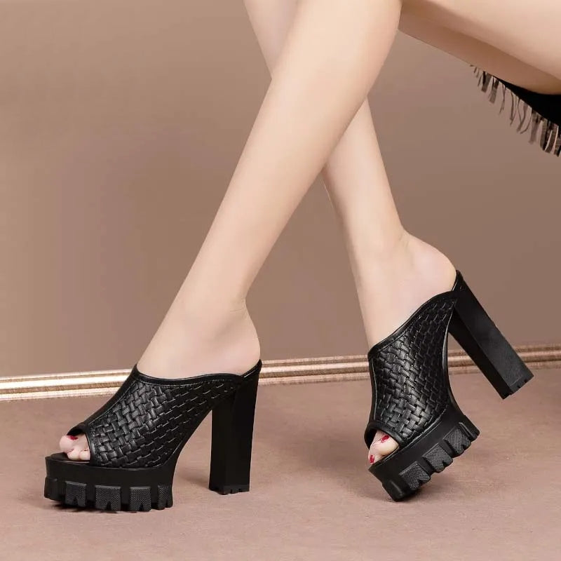 Genuine Leather High Heels Platform Open Toe Sandals