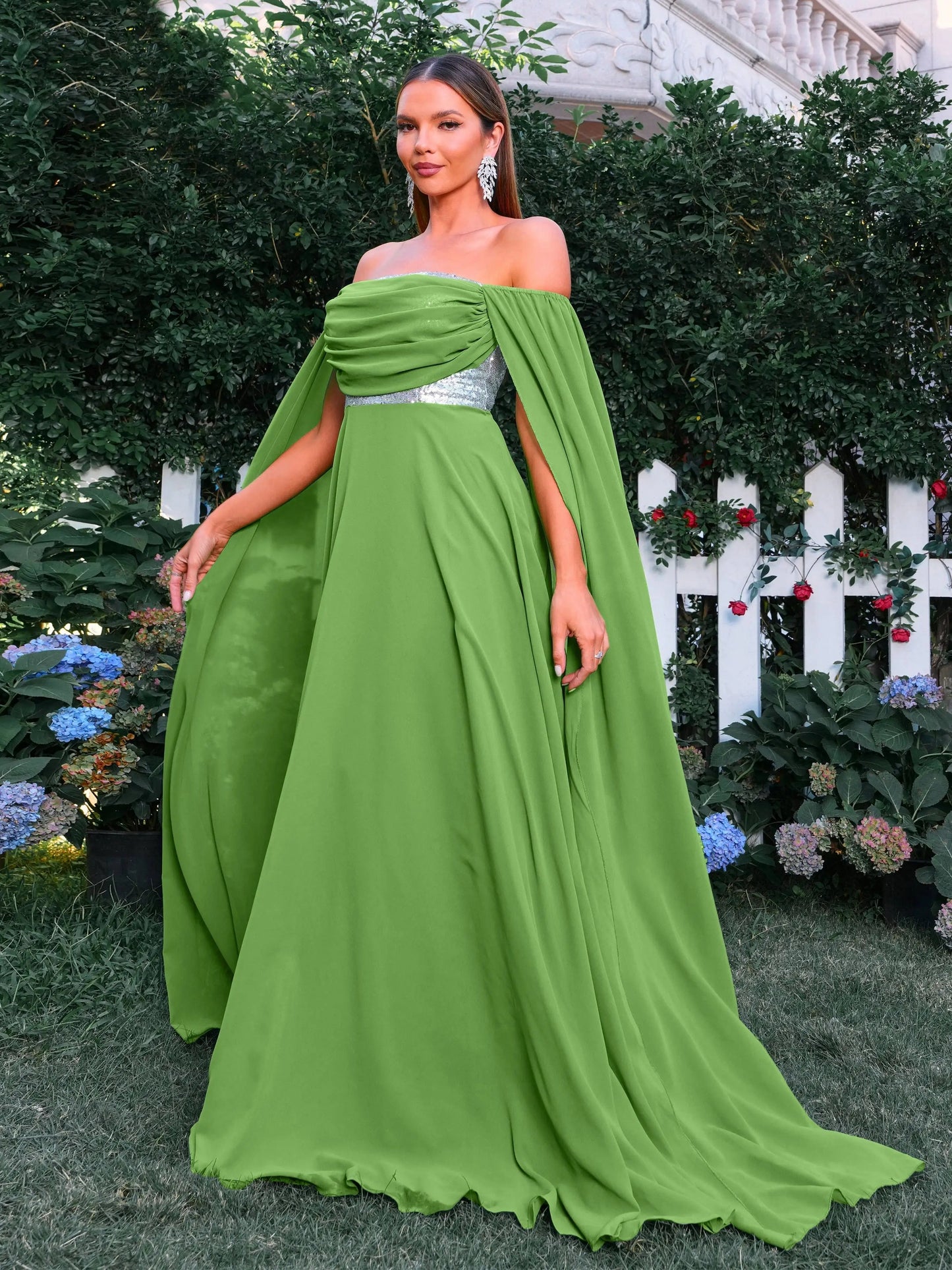 Slash Neck Strapless Chic Off Shoulder A Line Prom Maxi Dress