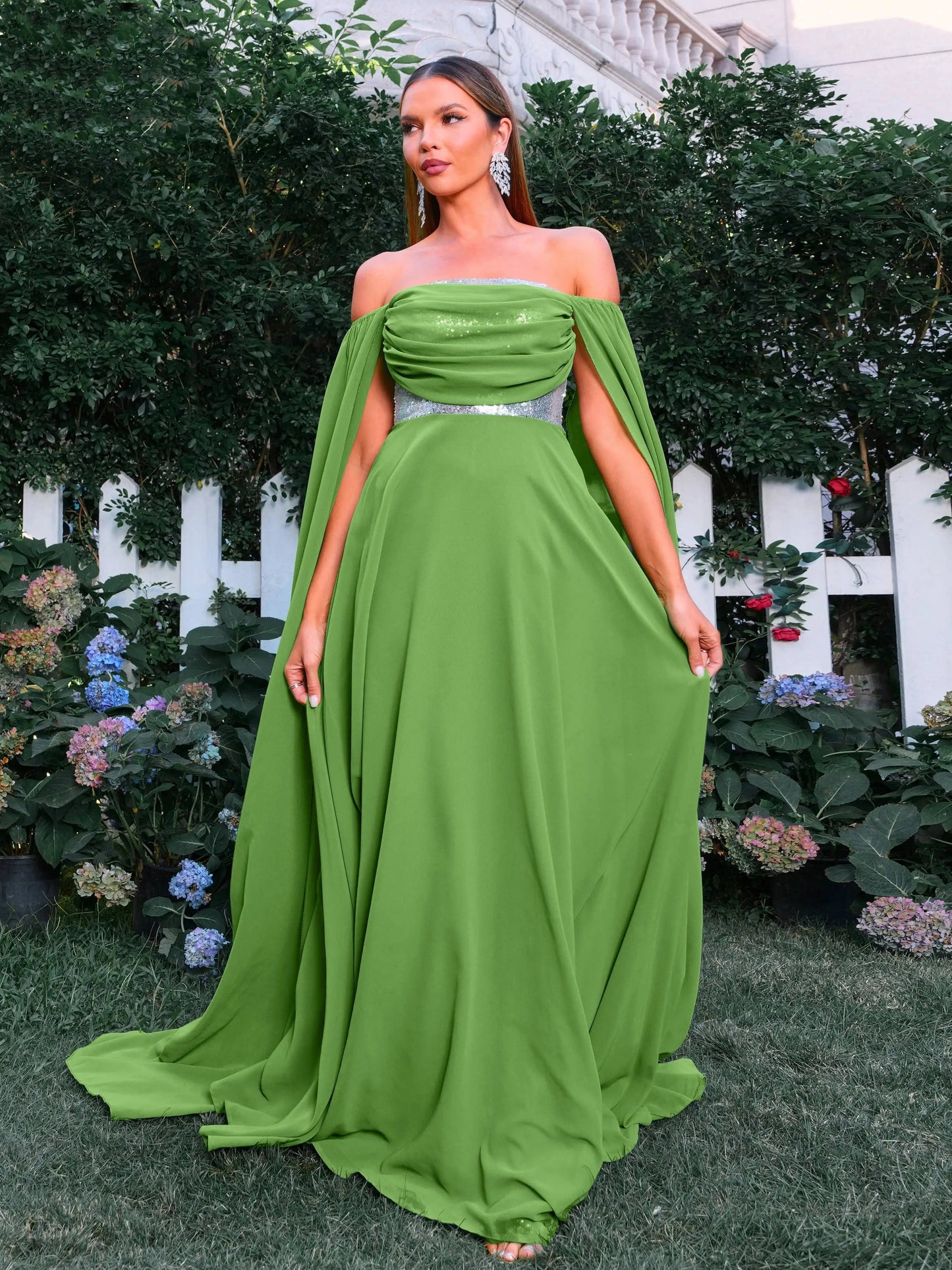 Slash Neck Strapless Chic Off Shoulder A Line Prom Maxi Dress