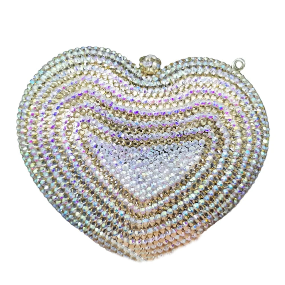 Deluxe Crystal Diamond Heart Shaped Evening Clutch Bag