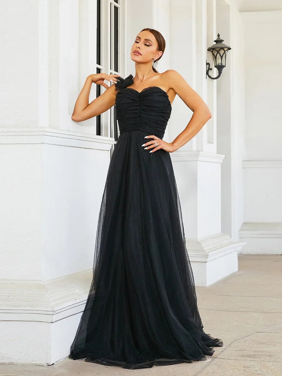 Slash Neck A Line Sleeveless Mesh Maxi Dress