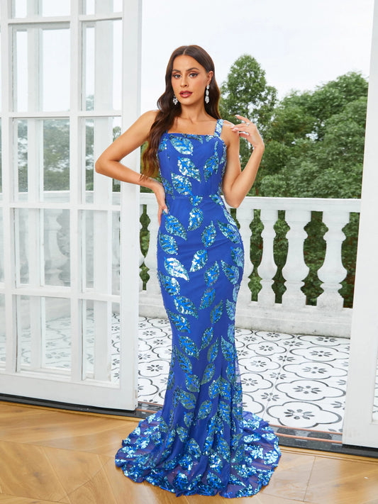 Sleeveless Sequin Backless Prom Mermaid Maxi Dress