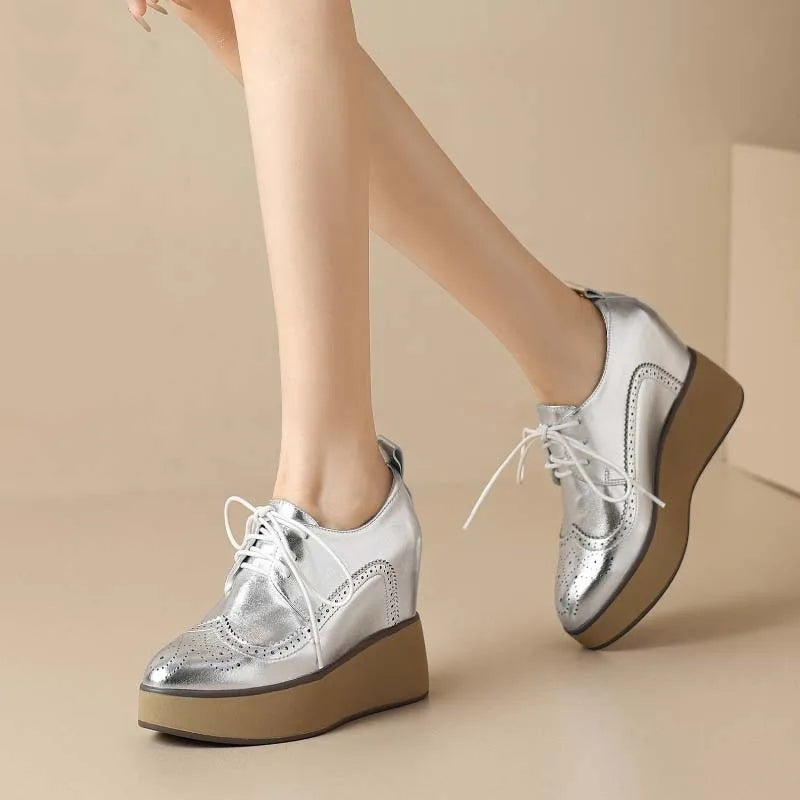 Classics Genuine Leather Pumps High Platform Wedges Shoes