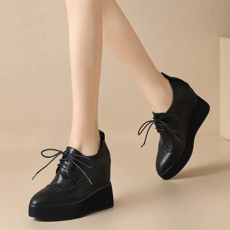 Classics Genuine Leather Pumps High Platform Wedges Shoes