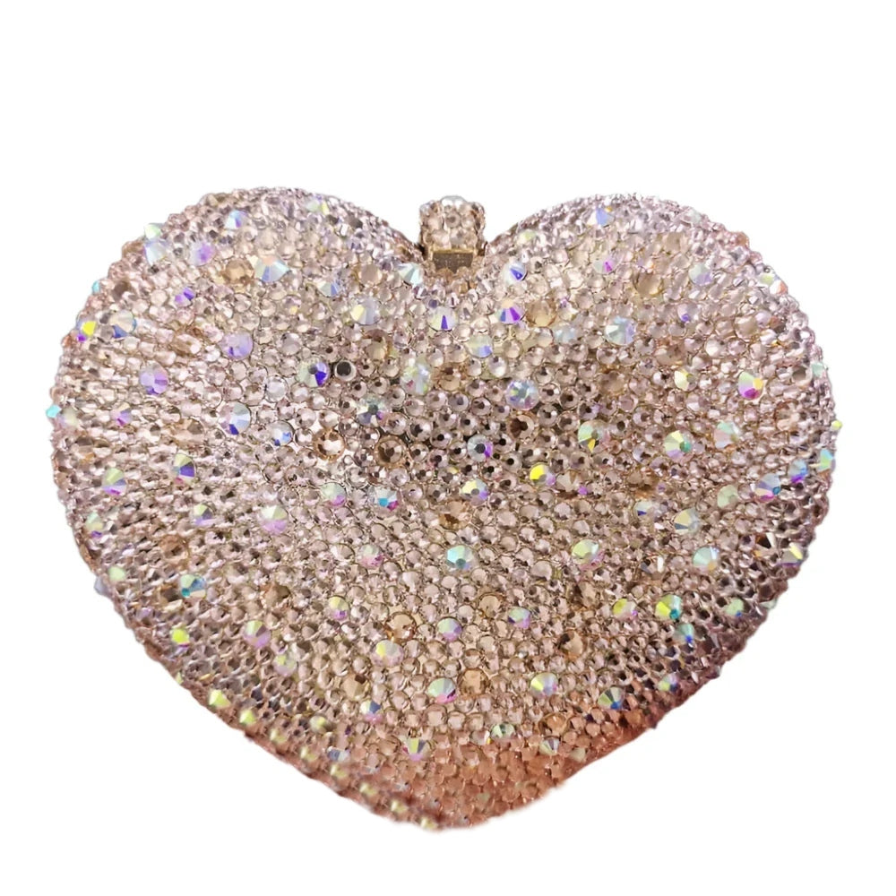 Deluxe Crystal Diamond Heart Shaped Evening Clutch Bag