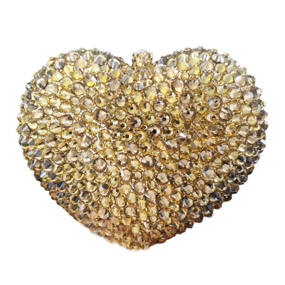 Deluxe Crystal Diamond Heart Shaped Evening Clutch Bag