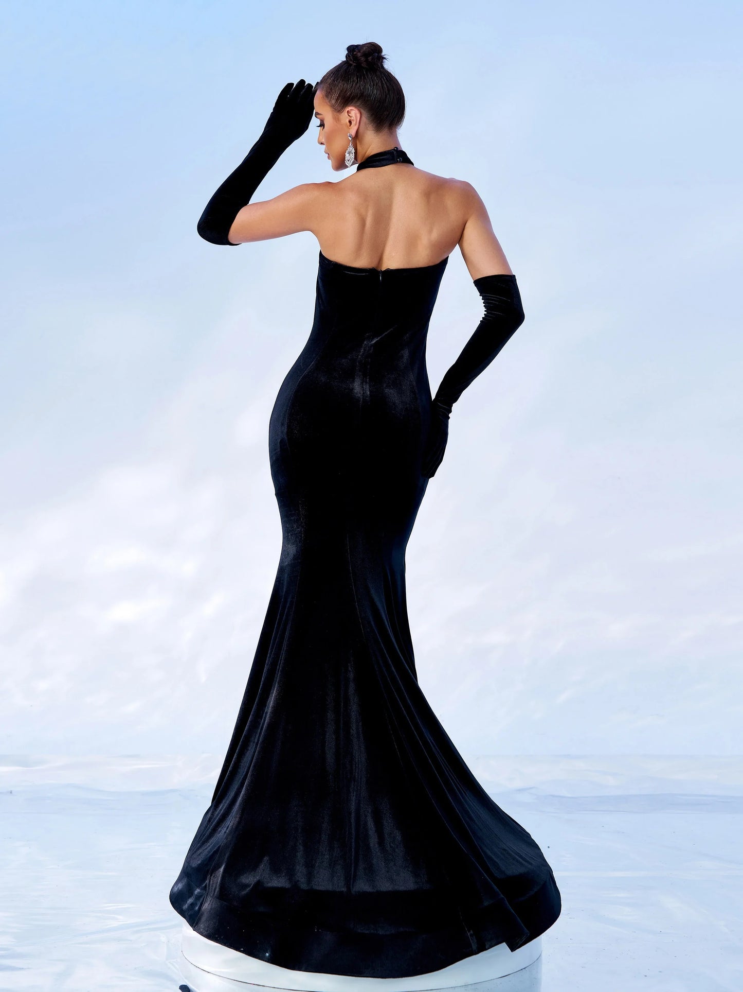 Diamond Strapless With Glove Velvet Formal Mermaid Maxi Dress