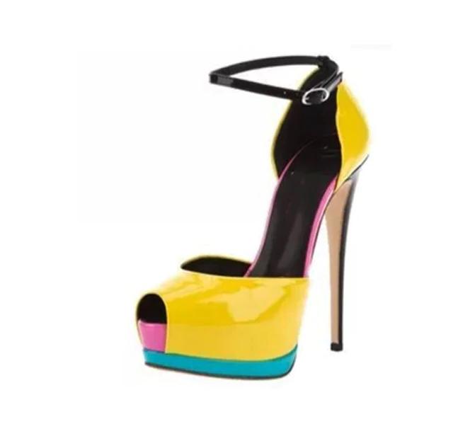 Peep Toe Ankle Strap Colourful Heels Sandals