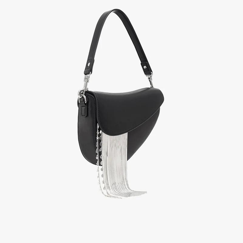Genuine Leather Tassel Flap Shoulder Bag