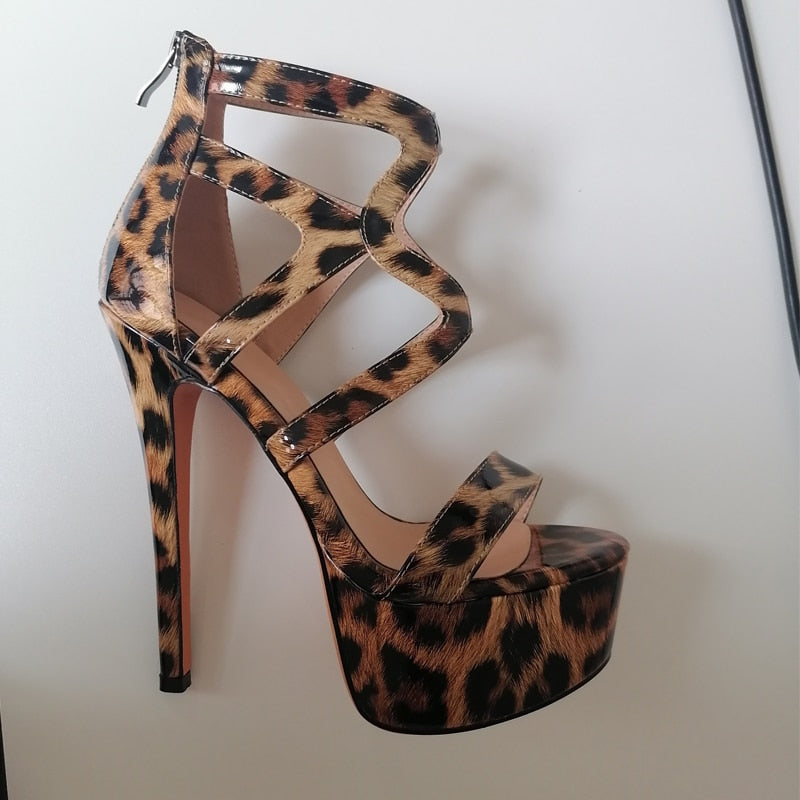 Platform Ankle Strap Leopard Print High Heel Sandals