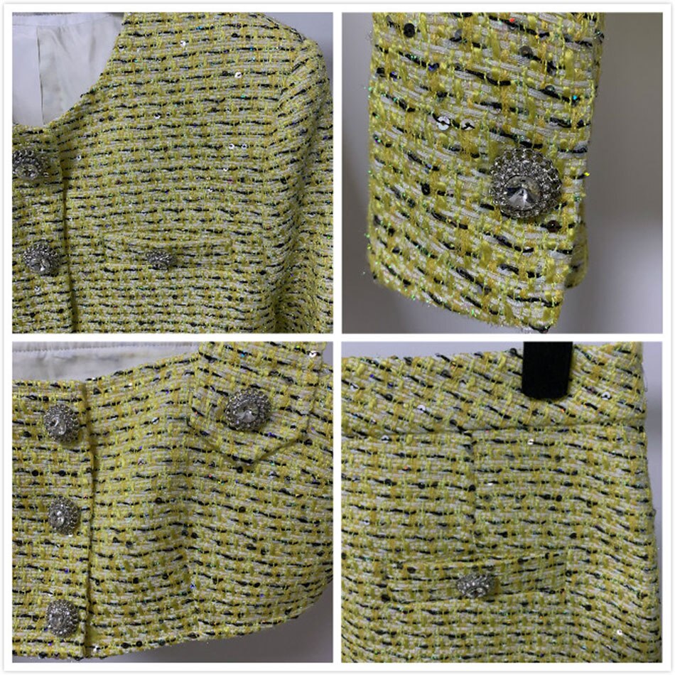 Sequin buttoned Short Jacket Vest Skirt Set