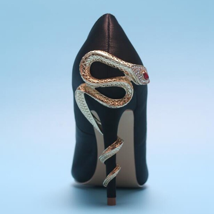 Silk Rhinestone Eye Snake Twined Heels Silk Shoes