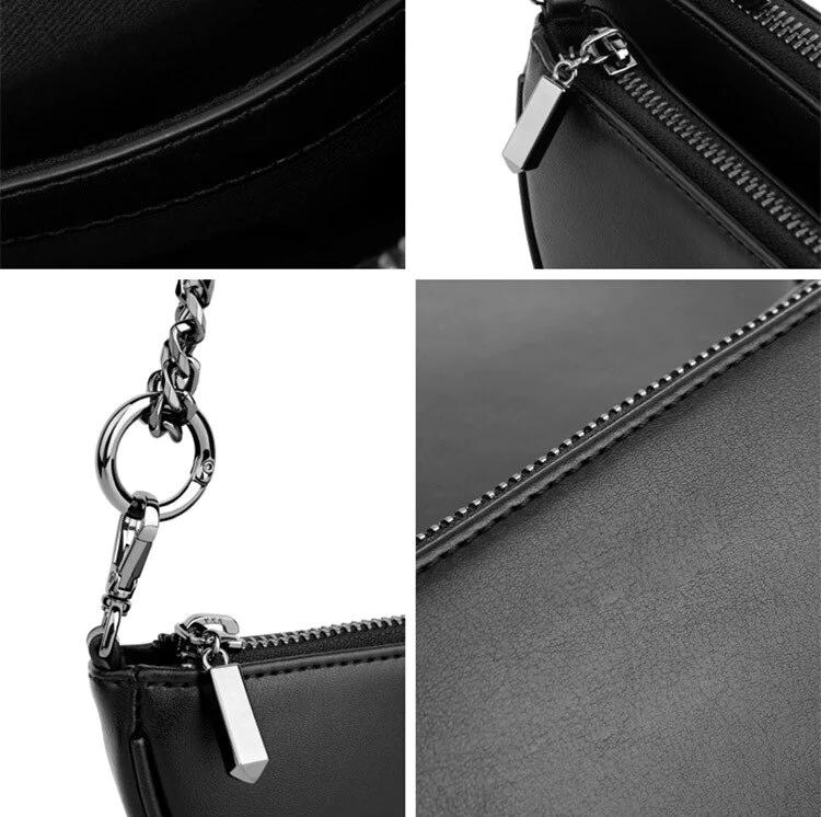 PU Leather Chain Shoulder Half Moon Bag