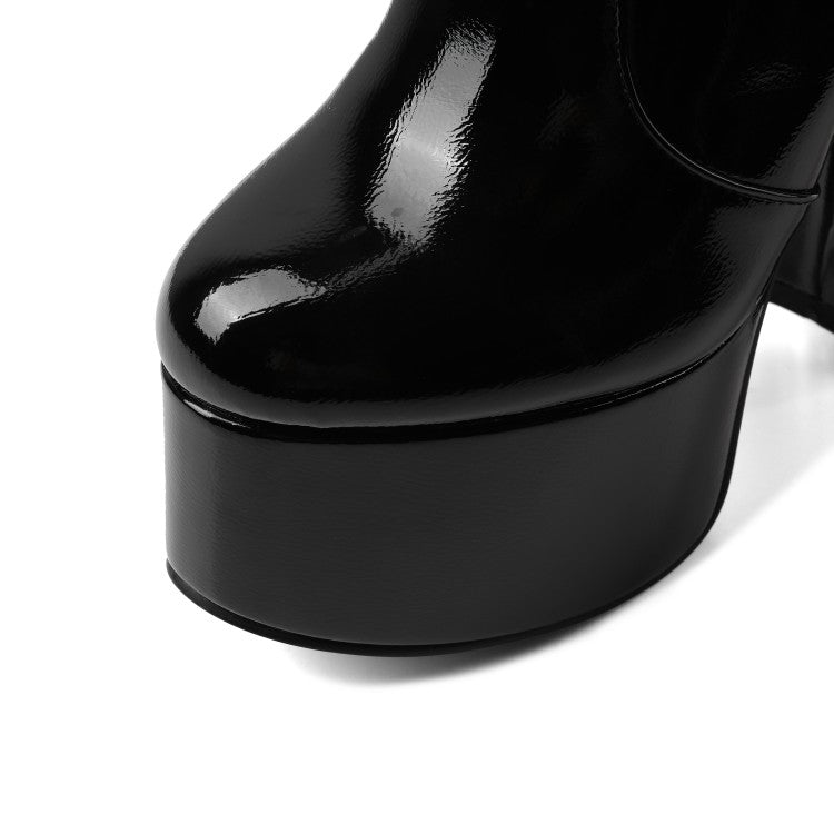 Platform Thick Heel Patent leather Boots