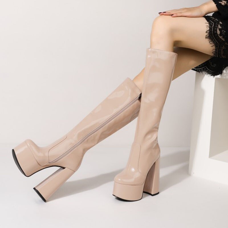 Platform Thick Heel Patent leather Boots