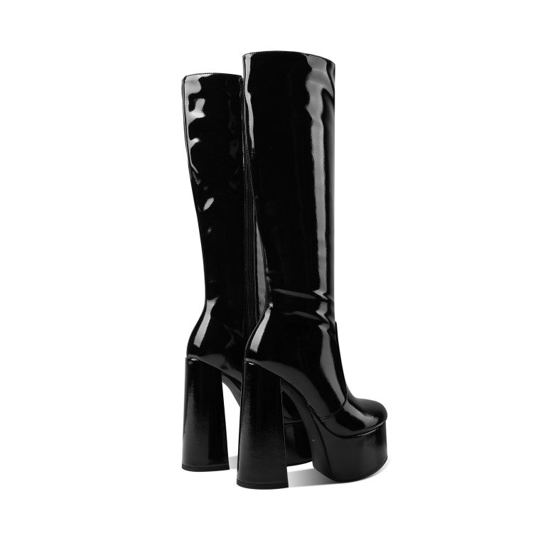 Platform Thick Heel Patent leather Boots