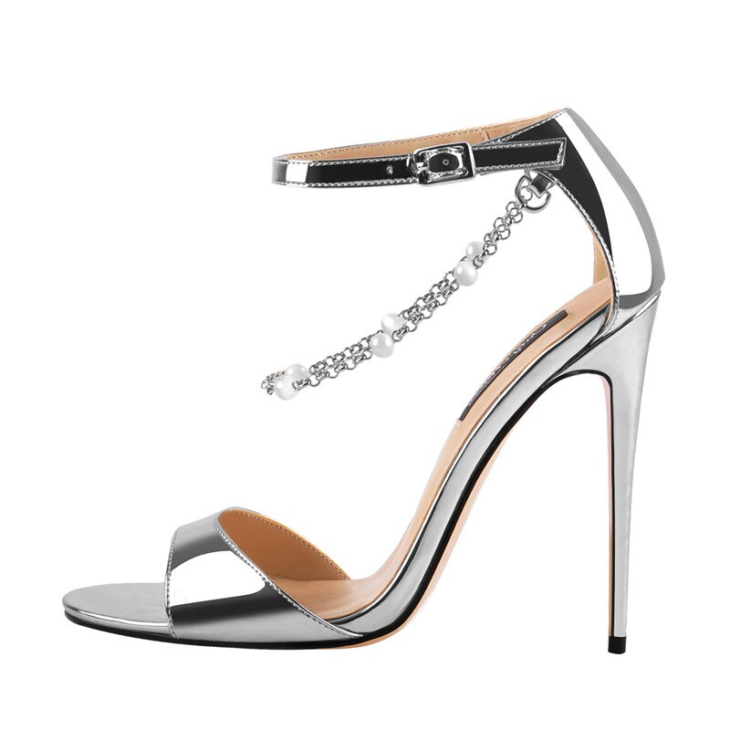 Beaded Chain Ankle Strappy High Heel Open Toe Sandals