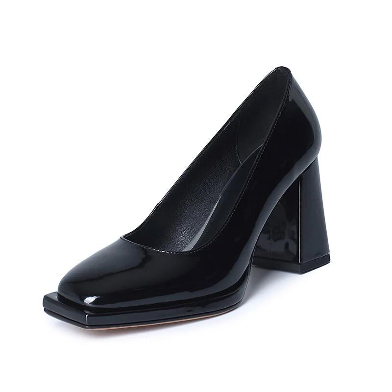 Genuine Leather Pumps Chunky Heels Shoes