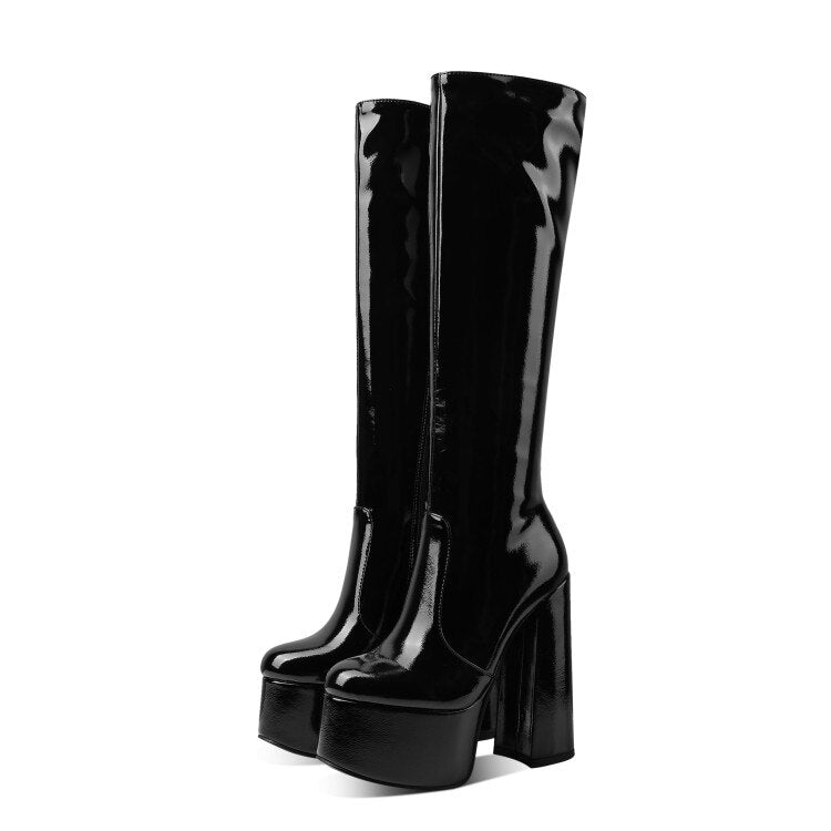 Platform Thick Heel Patent leather Boots