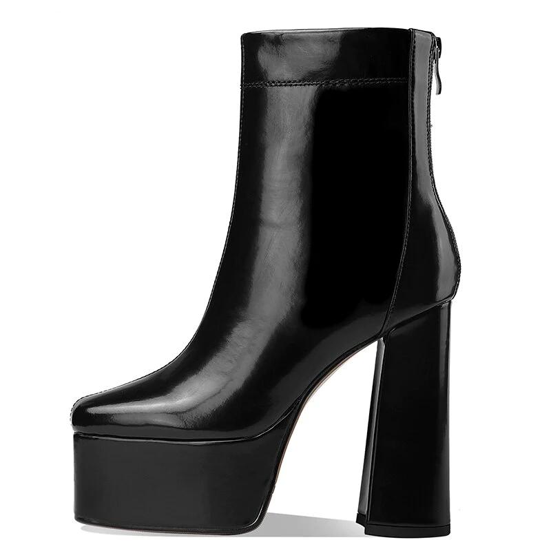 Genuine Leather Platform Square Toe Ankle Boots