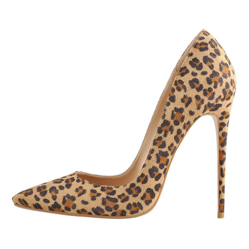 Flock Leopard Pointed Toe High Heel Slip On Pumps Shoes