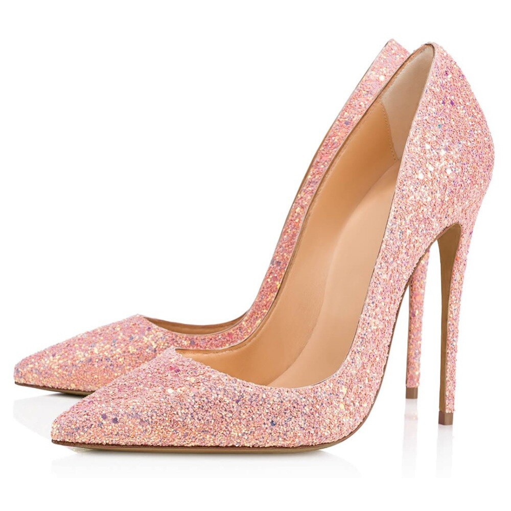 Bling Sequins Pumps Low Cut Pointed Toe High Heel Shoes