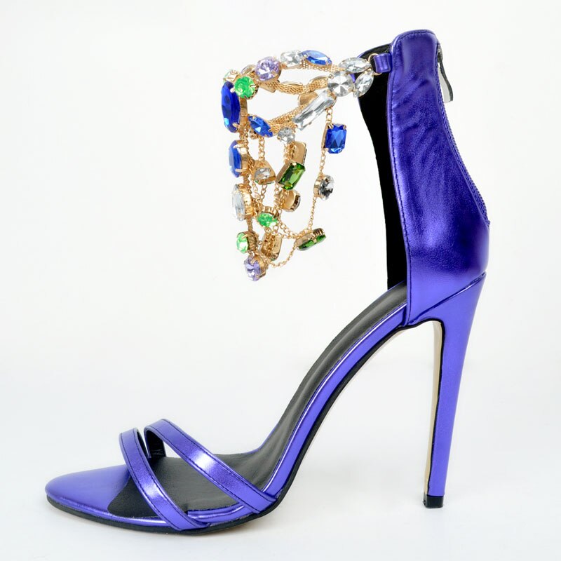 Multi Gem Crystal Pedant Chains Heels Sandals