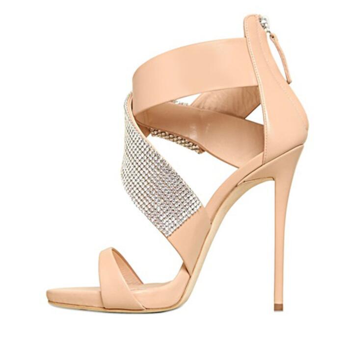 Crystal Decor Crossed Strappy Cut Out High Heels Sandals