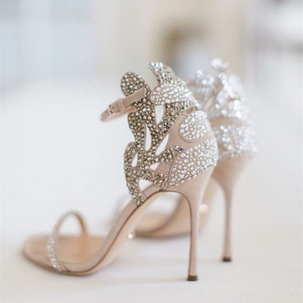 Crystal Branches Cover Heels One Strap High Heels Sandals