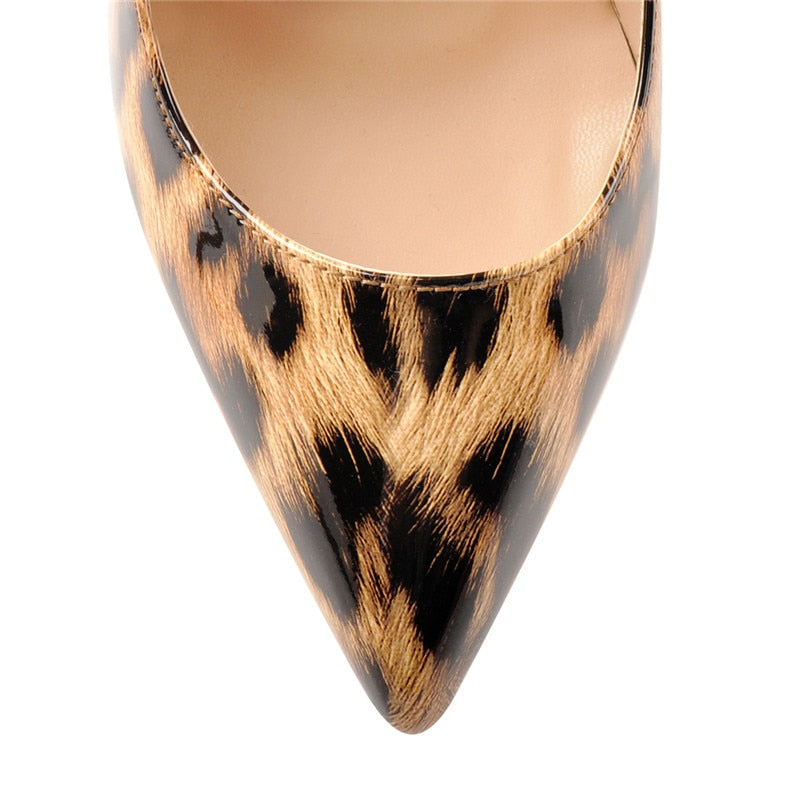 Leopard Pointed Toe Chunky Heel Pumps Slip On Shoes