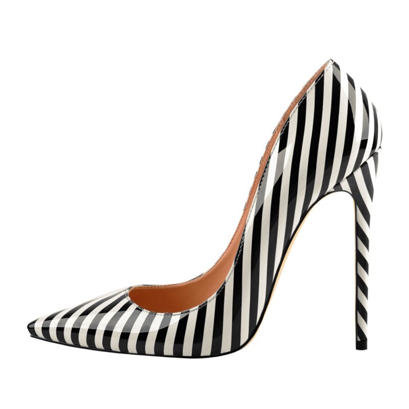 Black White Stripe High Heel Shoes