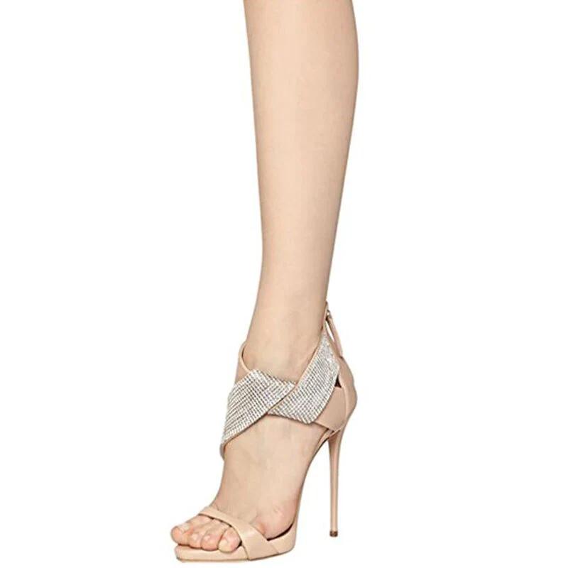 Crystal Decor Crossed Strappy Cut Out High Heels Sandals