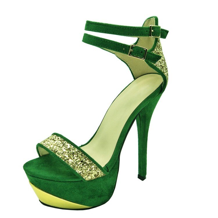 Patch Sequins Ankle Strap Open Toe High Heels Sandals