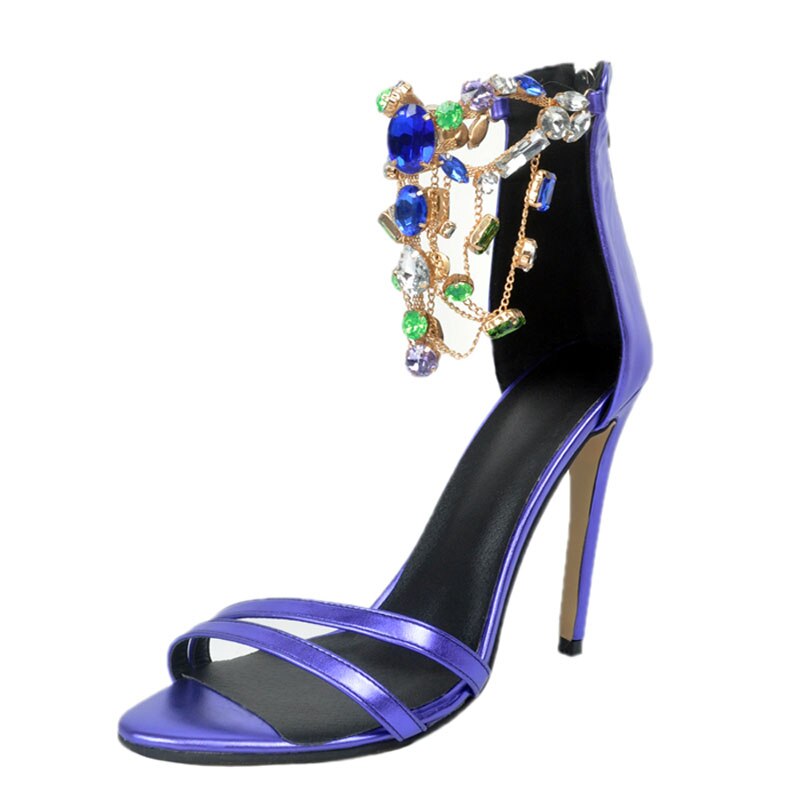 Multi Gem Crystal Pedant Chains Heels Sandals