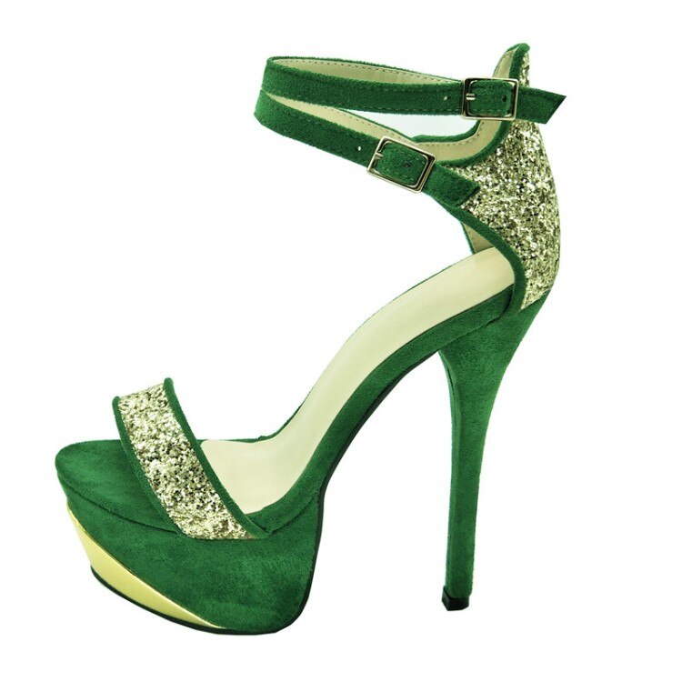 Patch Sequins Ankle Strap Open Toe High Heels Sandals