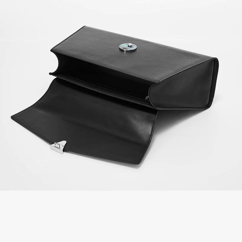 Genuine Leather Flap Pocket Handbag