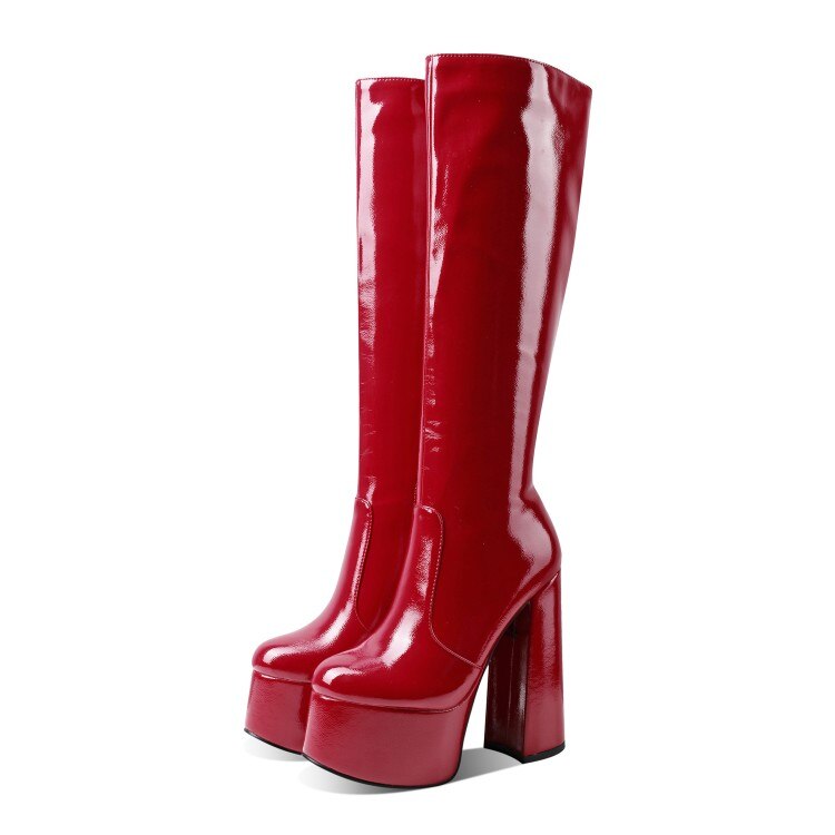 Platform Thick Heel Patent leather Boots